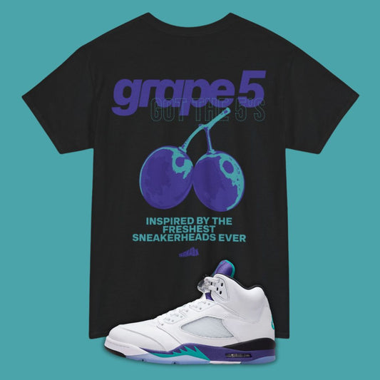 Grape 5's Typography T-Shirt Matching Jordan 5 Grape 2025 - Black