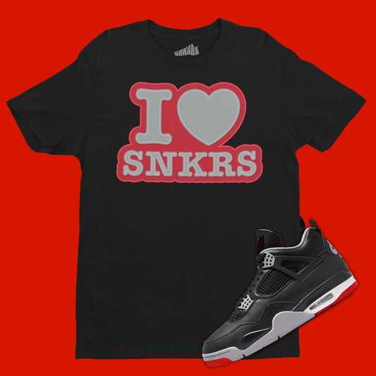 I Love Sneakers T-Shirt Matching Air Jordan 4 Bred Reimagined