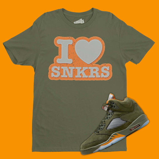 I Love Sneakers T-Shirt Matching Air Jordan 5 Olive