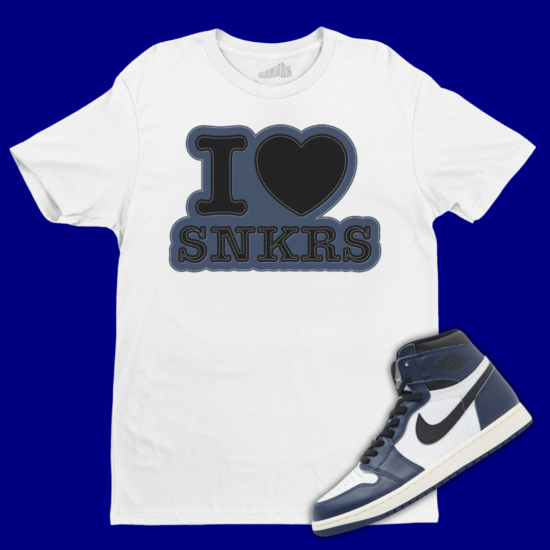 I Love Sneakers White T-Shirt Matching Jordan 1 High OG Midnight Navy
