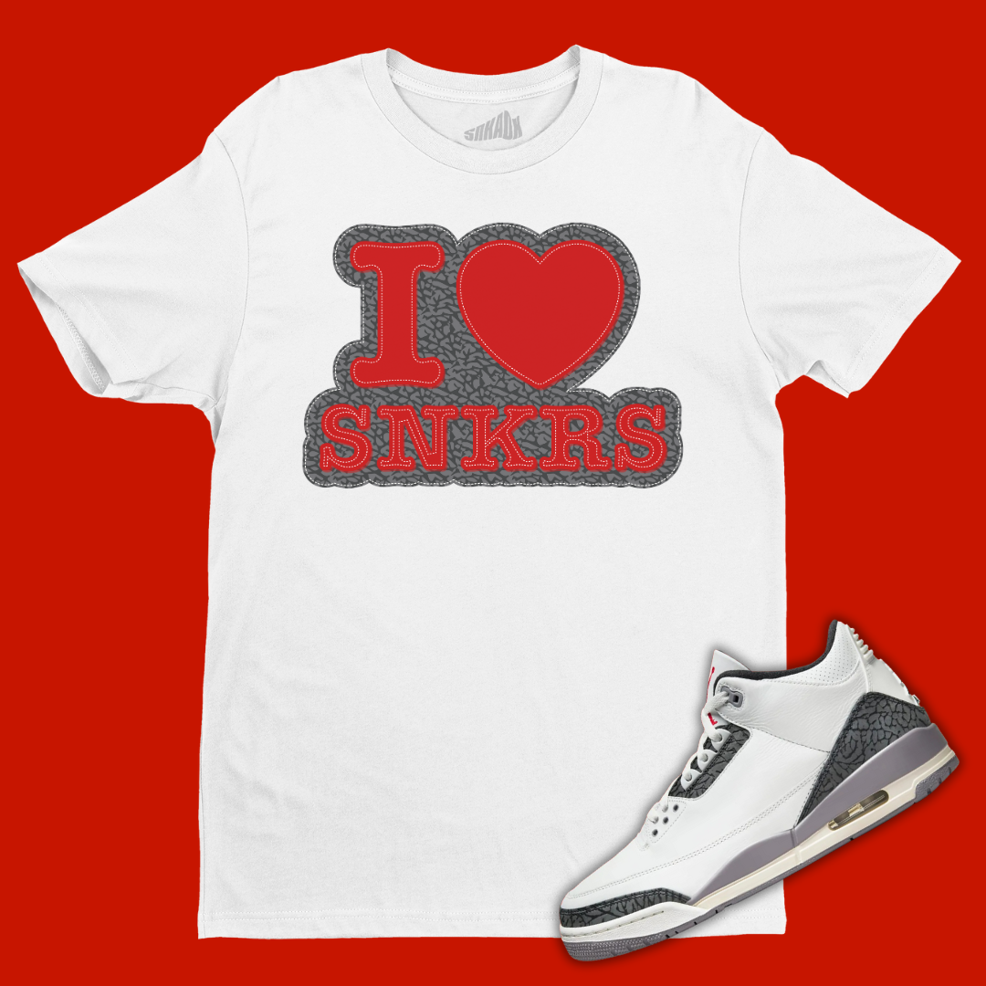 I Love Sneakers White T-Shirt Matching Jordan 3 Cement Grey