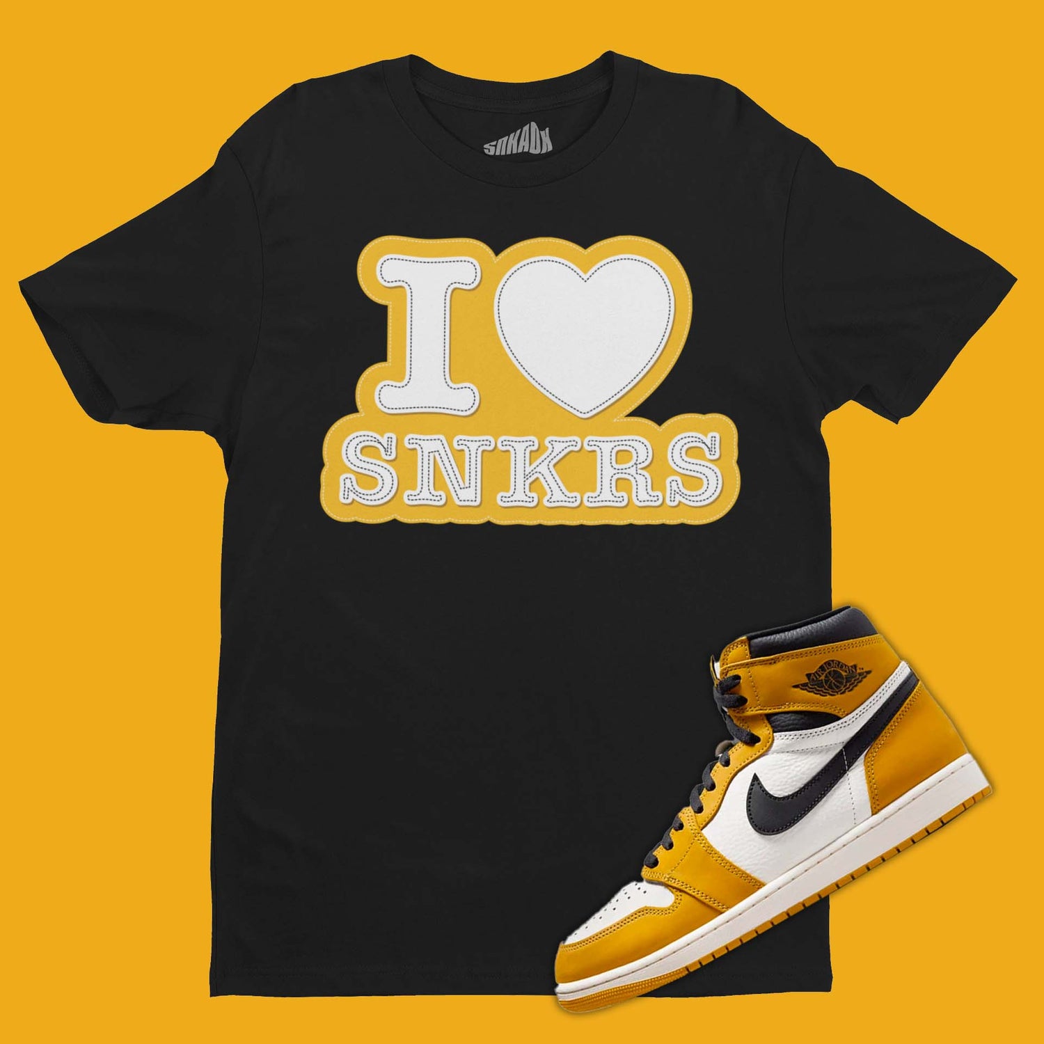 I Love Sneakers T-Shirt Matching Air Jordan 1 High Yellow Ochre
