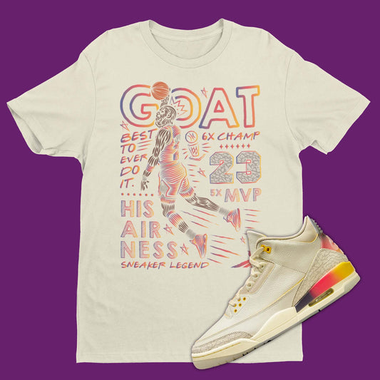 Greatest Of All TIme J Balvin Air Jordan 3 Medellin Sunset Matching T-Shirt from SNKADX.