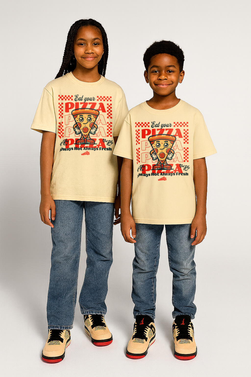 Fresh Pizza Kid's Heavyweight T-Shirt Matching Jordan 4 Pizza