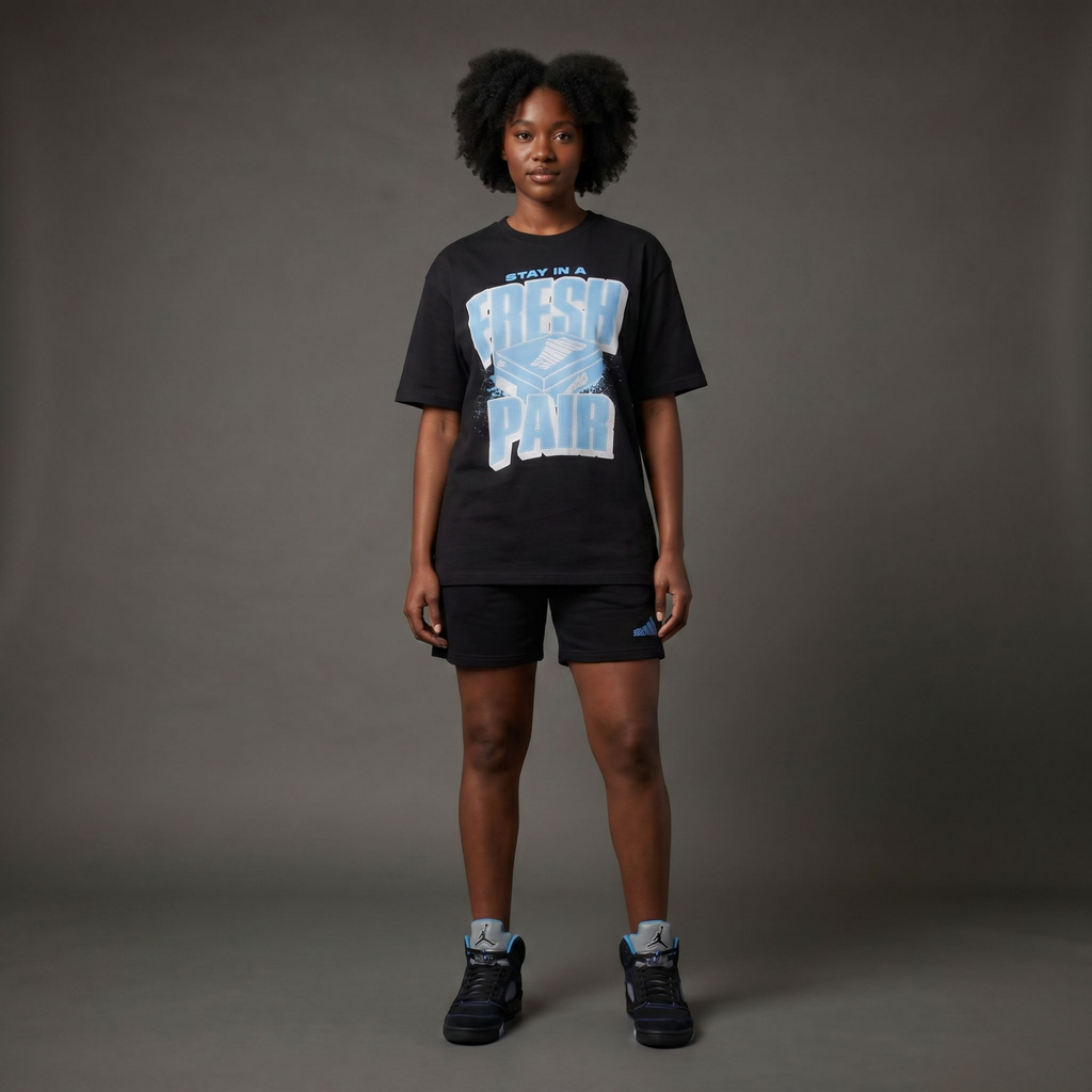 Fresh Pair Premium T-Shirt Matching Jordan 5 Black Carolina