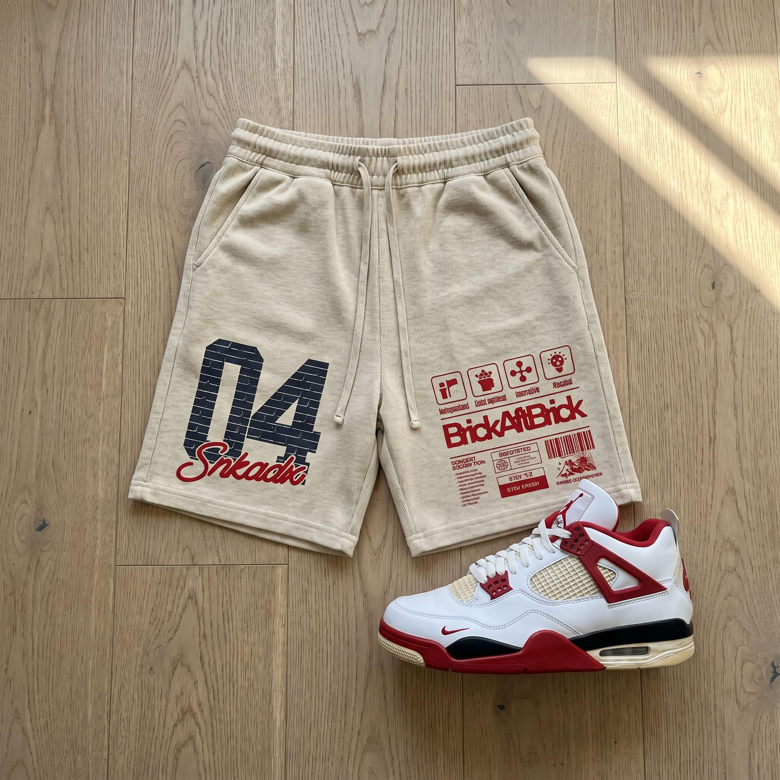 Brick Shop Mineral Wash Waffle Knit Shorts Matching BIKE AIR x Nigel Sylvester x Jordan 4 Brick After Brick
