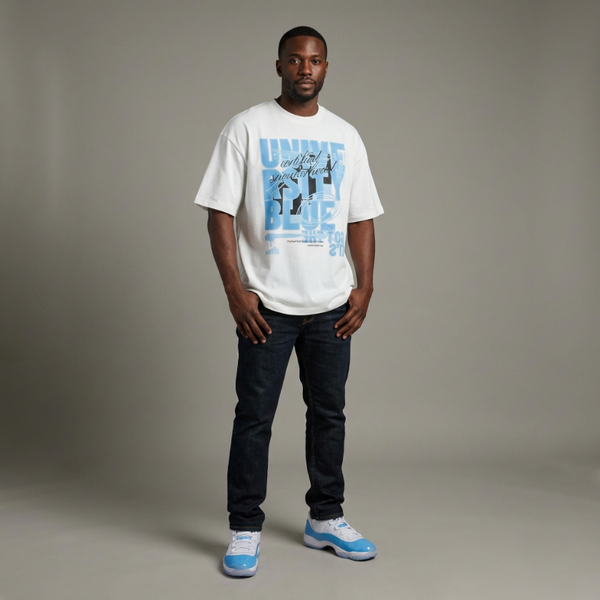 University Blue Oversized T-Shirt Matching Jordan 11 Low University Blue