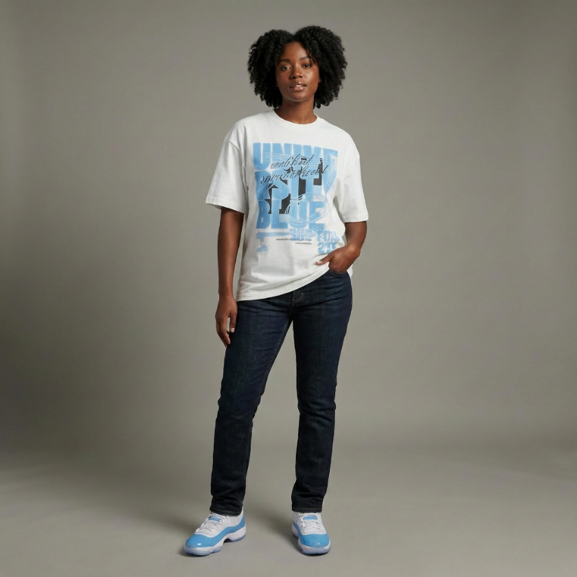 University Blue Oversized T-Shirt Matching Jordan 11 Low University Blue