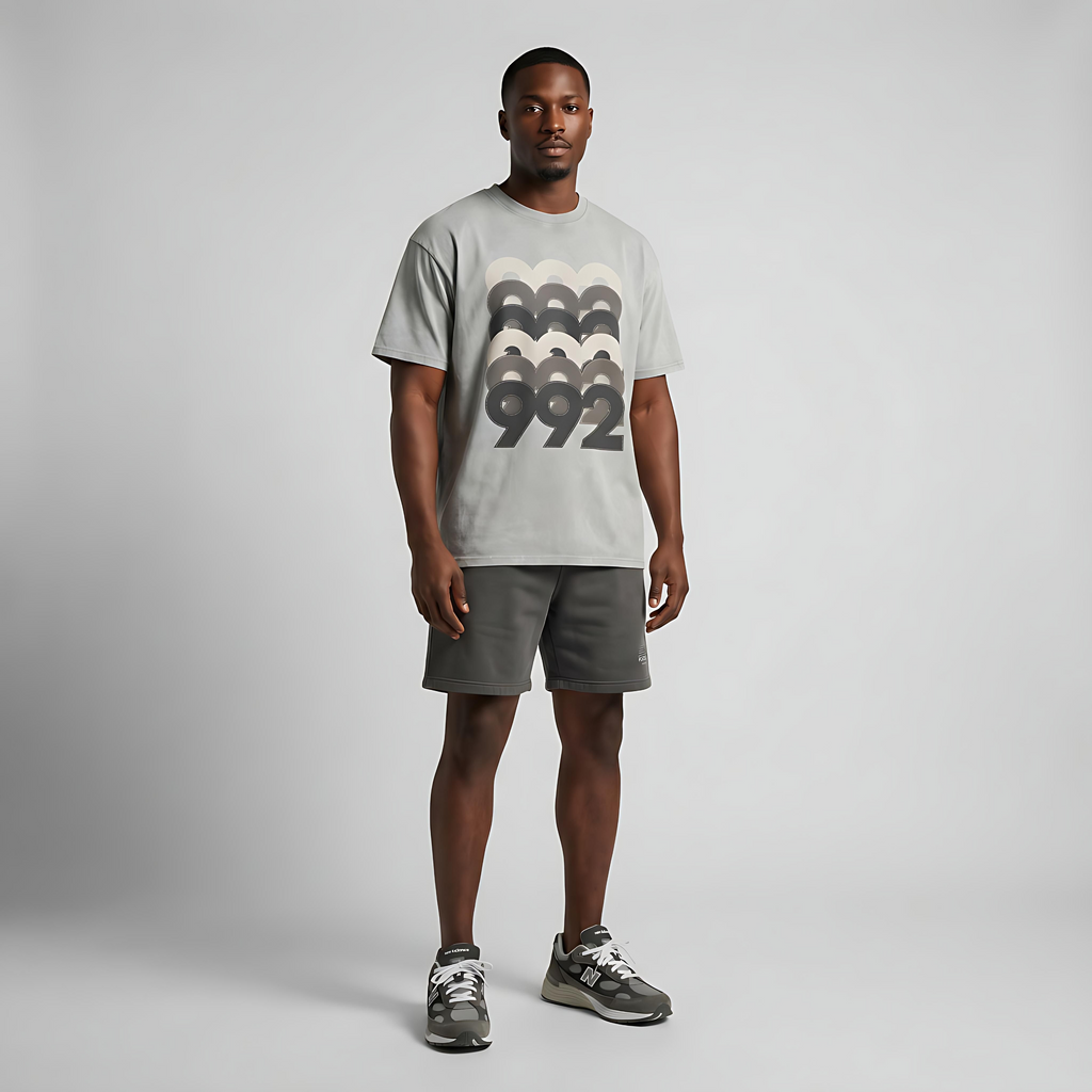 992 Stacked Snow Washed Oversized T-Shirt Matching NB 992 Shadow Grey