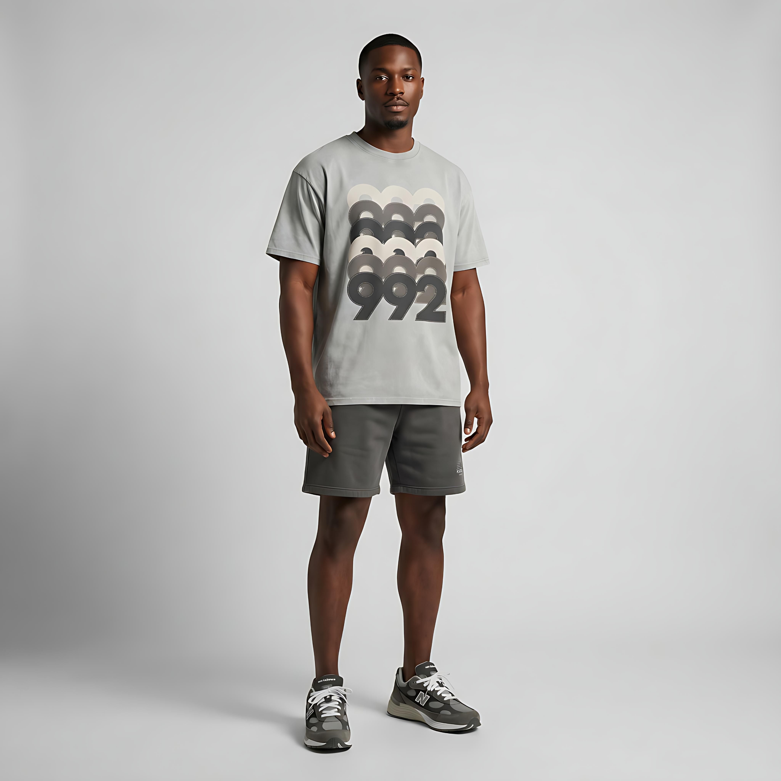 992 Stacked Snow Washed Oversized T-Shirt Matching NB 992 Shadow Grey