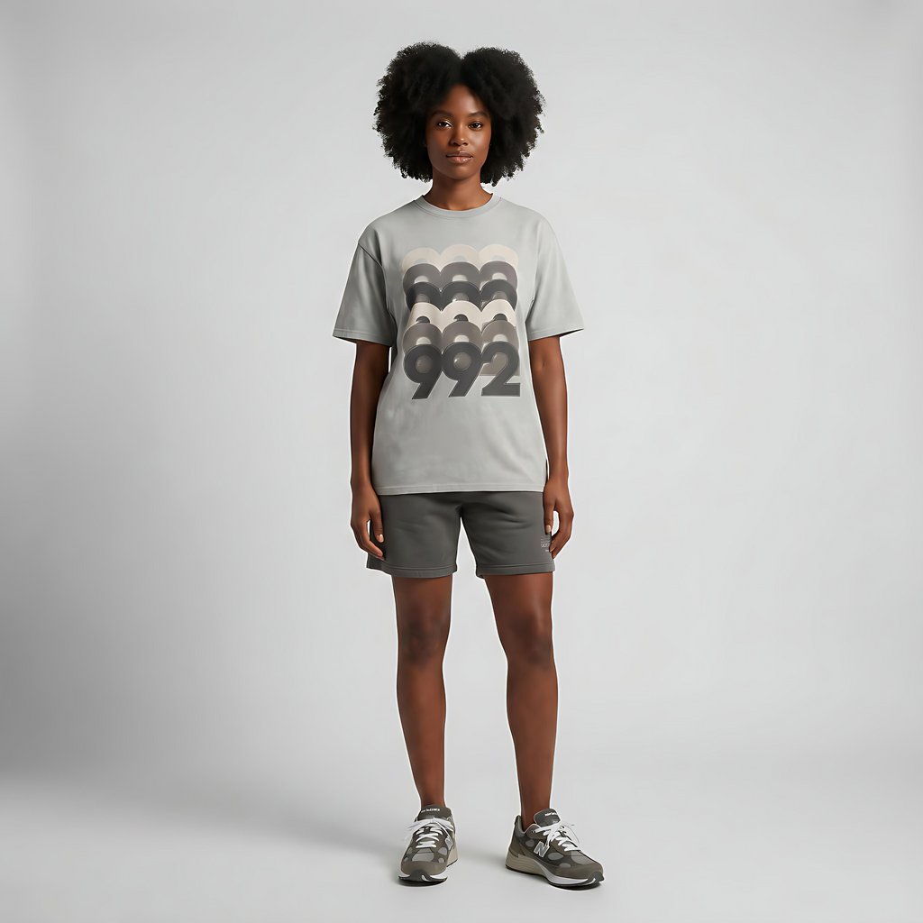 992 Stacked Snow Washed Oversized T-Shirt Matching NB 992 Shadow Grey
