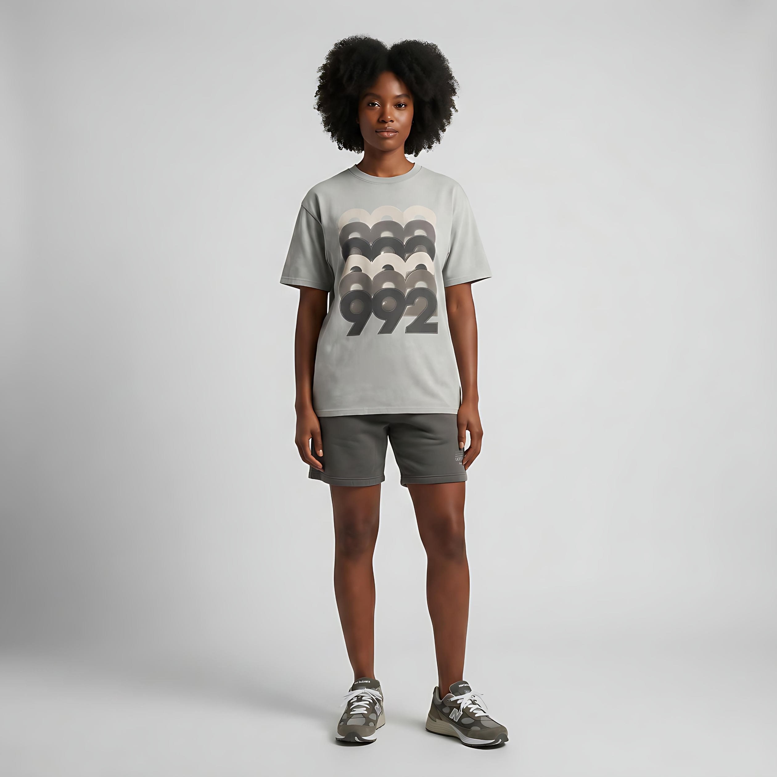 992 Stacked Snow Washed Oversized T-Shirt Matching NB 992 Shadow Grey