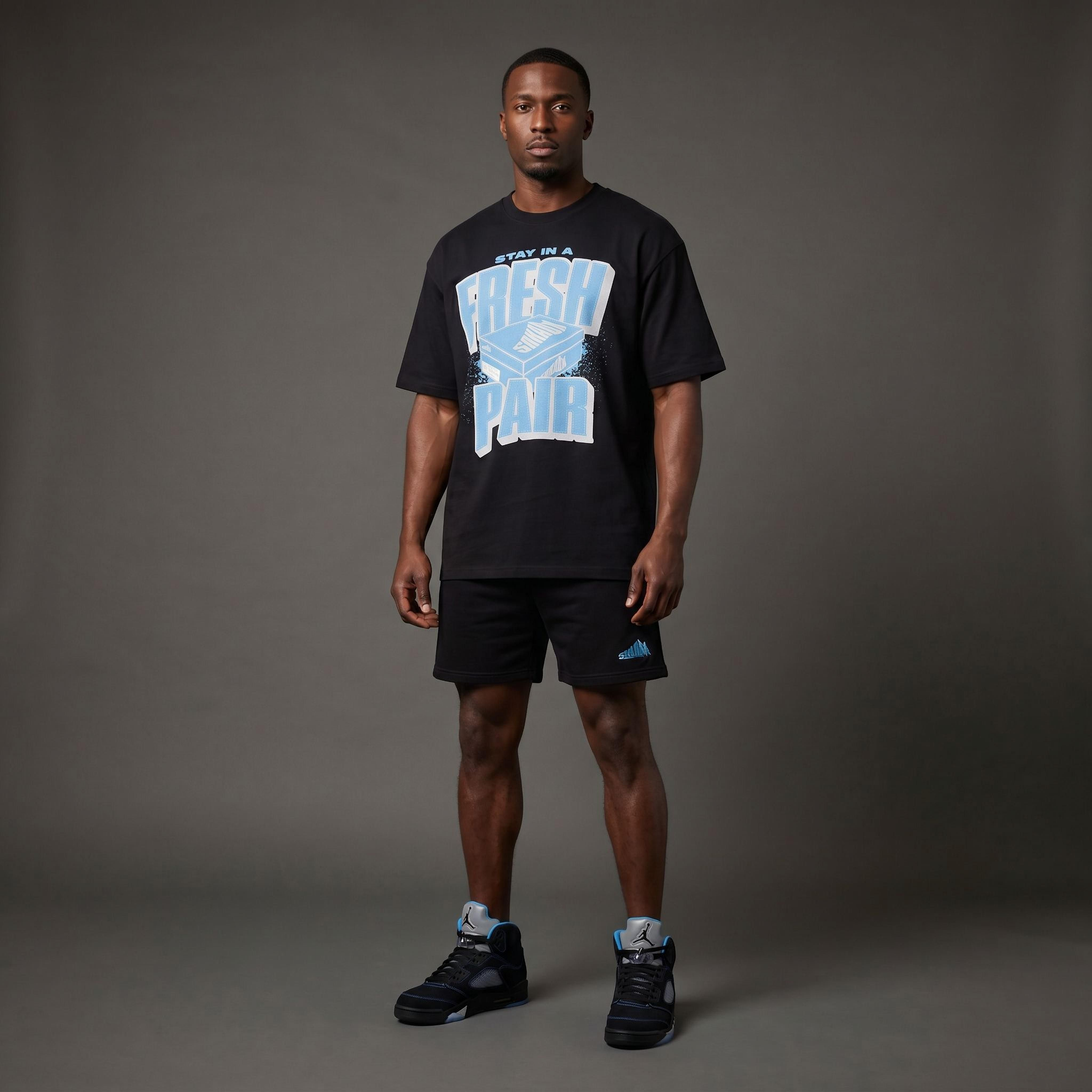Fresh Pair Premium T-Shirt Matching Jordan 5 Black Carolina