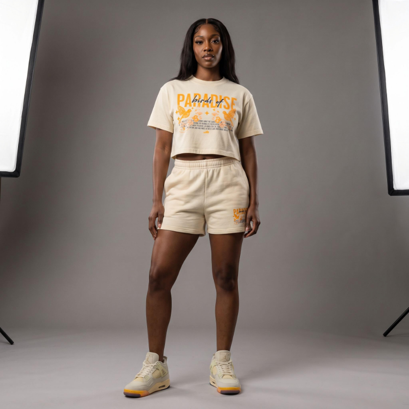 Paradise Mineral Wash Crop T-Shirt Matching Jordan 4 Birds of Paradise