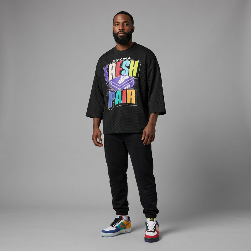 Fresh Pair Multi-Color Waffle Boxy T-Shirt Matching Air Force 1 Low What The LA