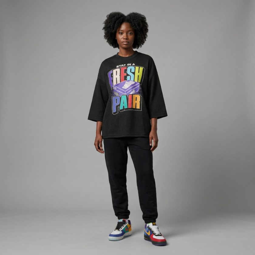 Fresh Pair Multi-Color Waffle Boxy T-Shirt Matching Air Force 1 Low What The LA