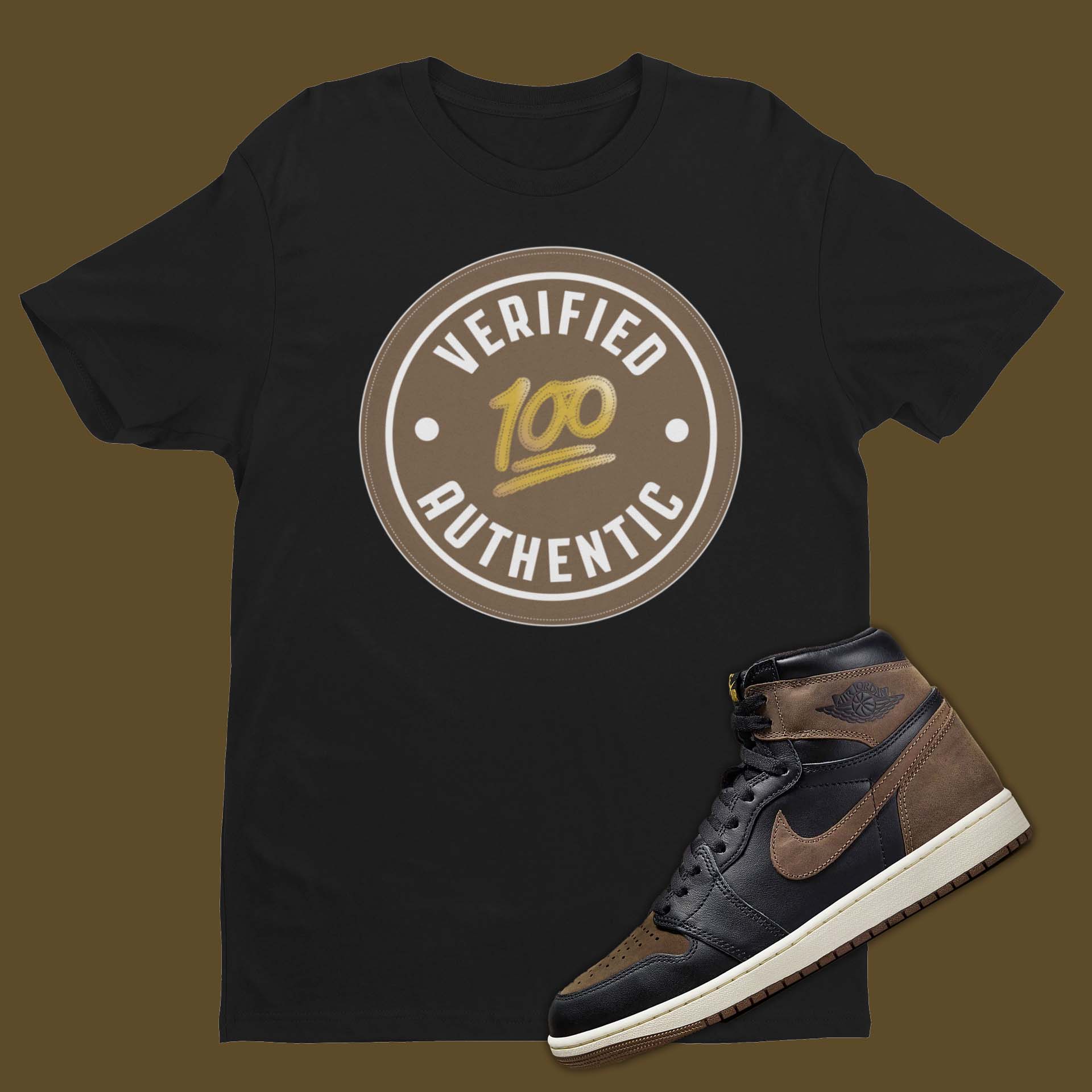 Air Jordan 1 Palomino t-shirt with authentic tag on the front