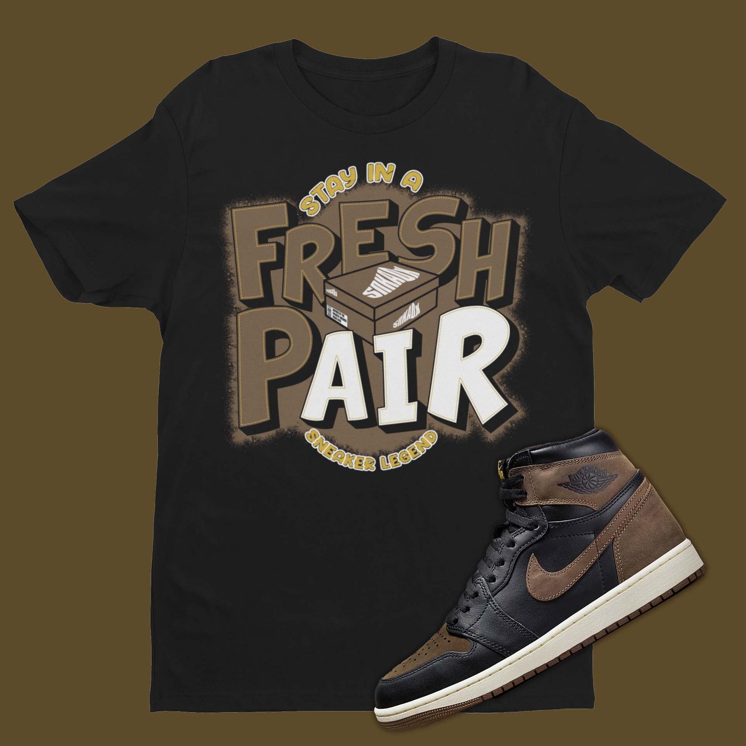 Fresh Pair Air Jordan 1 Palomino Matching T-Shirt from SNKADX