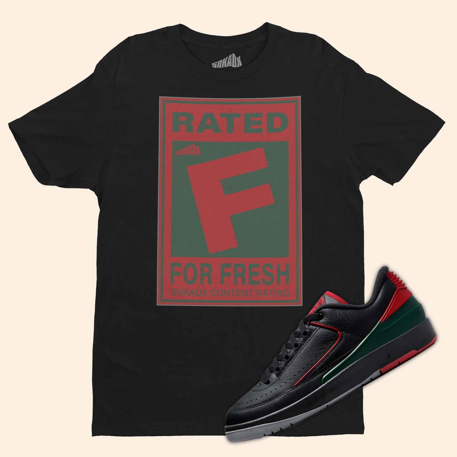 Rated F T-Shirt Matching Air Jordan 2 Low Christmas