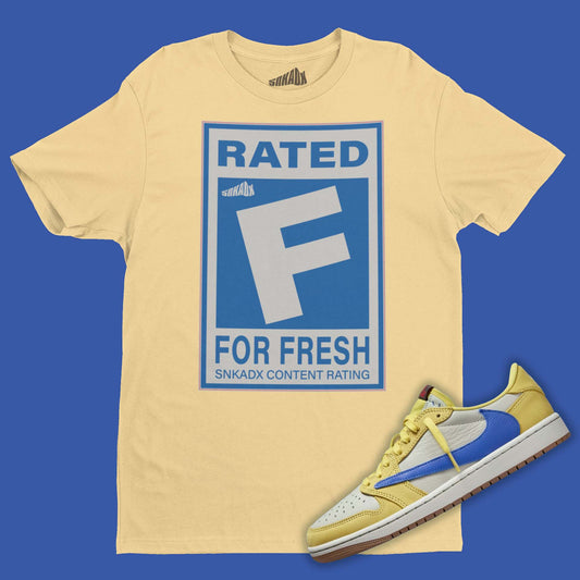 Rated F For Fresh T-Shirt Matching Travis Scott Air Jordan 1 Low OG Canary