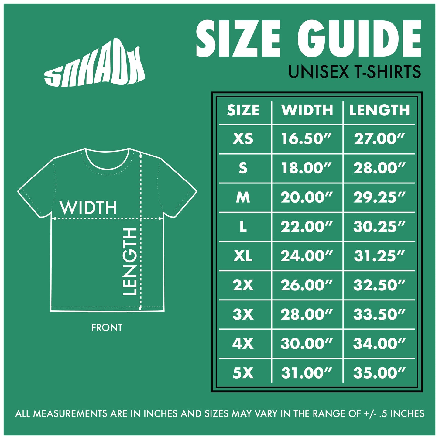 size guide for t-shirts