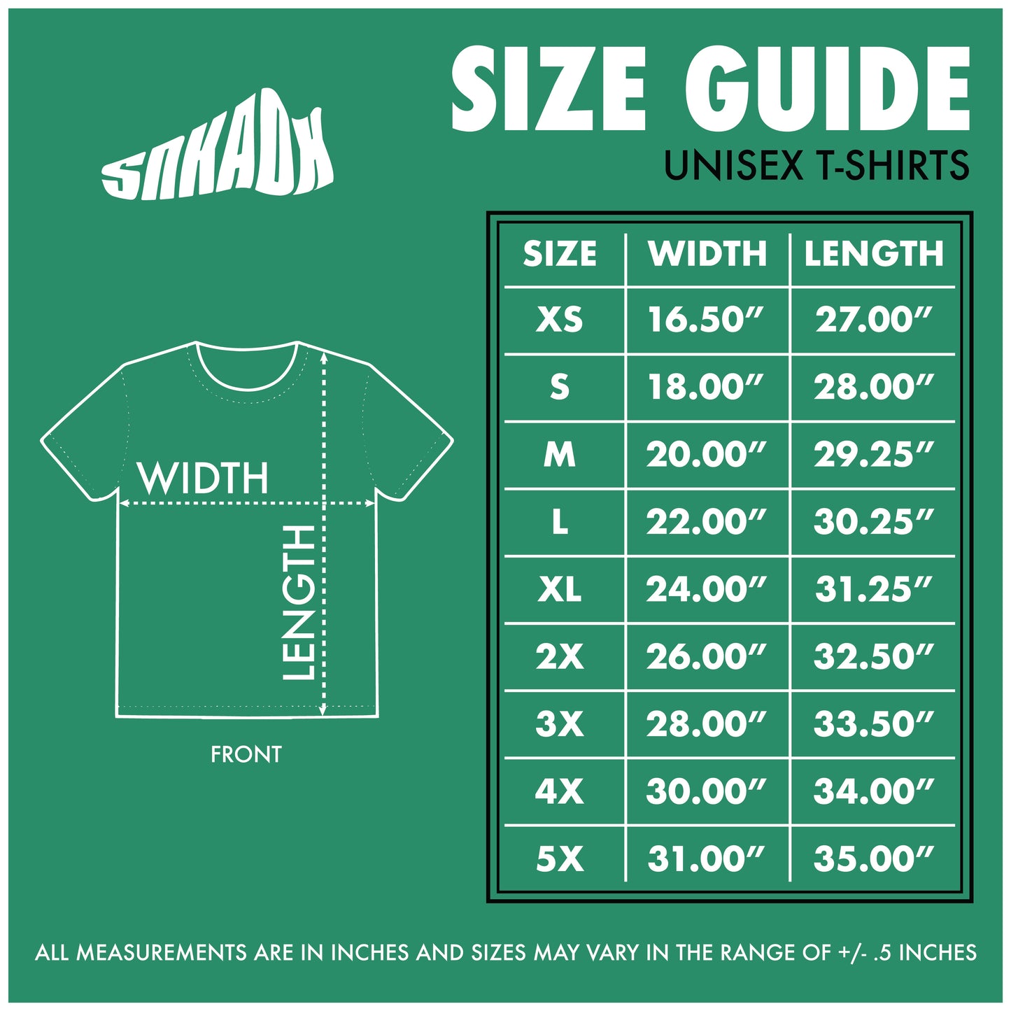 adult unisex t-shirt size guide