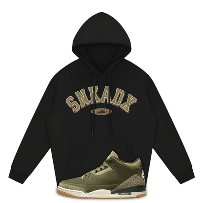 SNKADX Arch Heavyweight Fleece Hoodie Matching Air Jordan 3 "Family Affair" Medium Olive (Black)