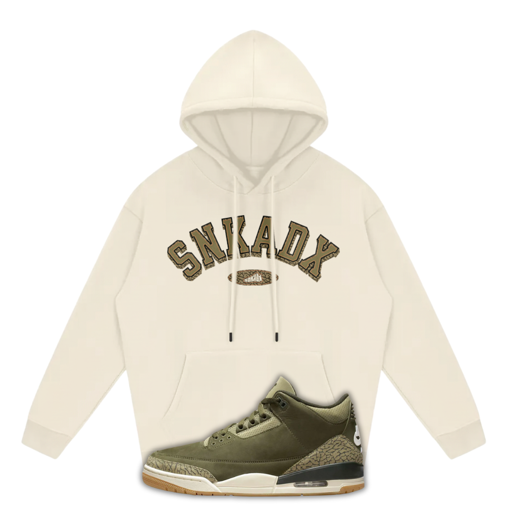 SNKADX Arch Heavyweight Fleece Hoodie Matching Air Jordan 3 "Family Affair" Medium Olive (Cream)