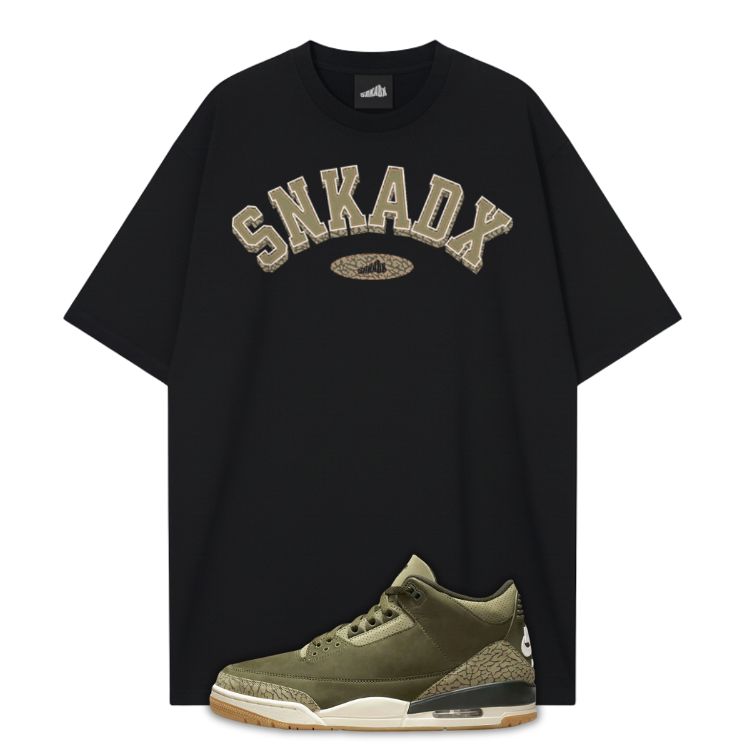 SNKADX Arch Heavyweight Oversized T-Shirt Matching Air Jordan 3 "Family Affair" Medium Olive