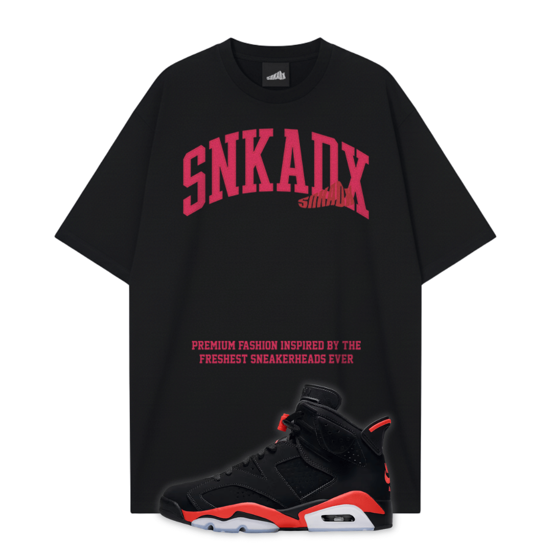SNKADX Classic Arch Oversized Premium T-Shirt Matching Air Jordan 6 Reverse Infrared Salesman