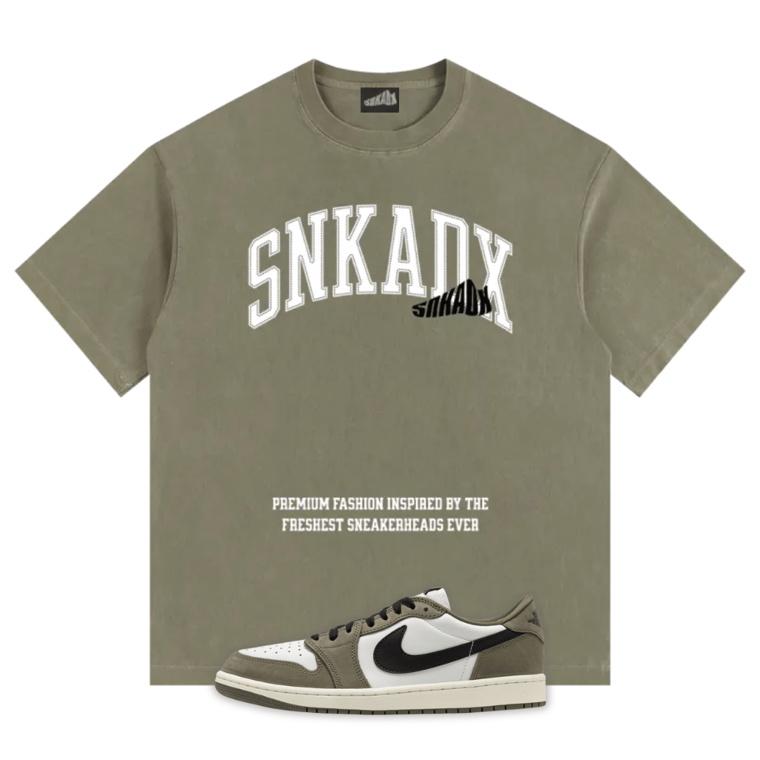 SNKADX Classic Arch Vintage Washed Oversized Cotton T-Shirt – Designed to Match the Jordan 1 Medium Olive