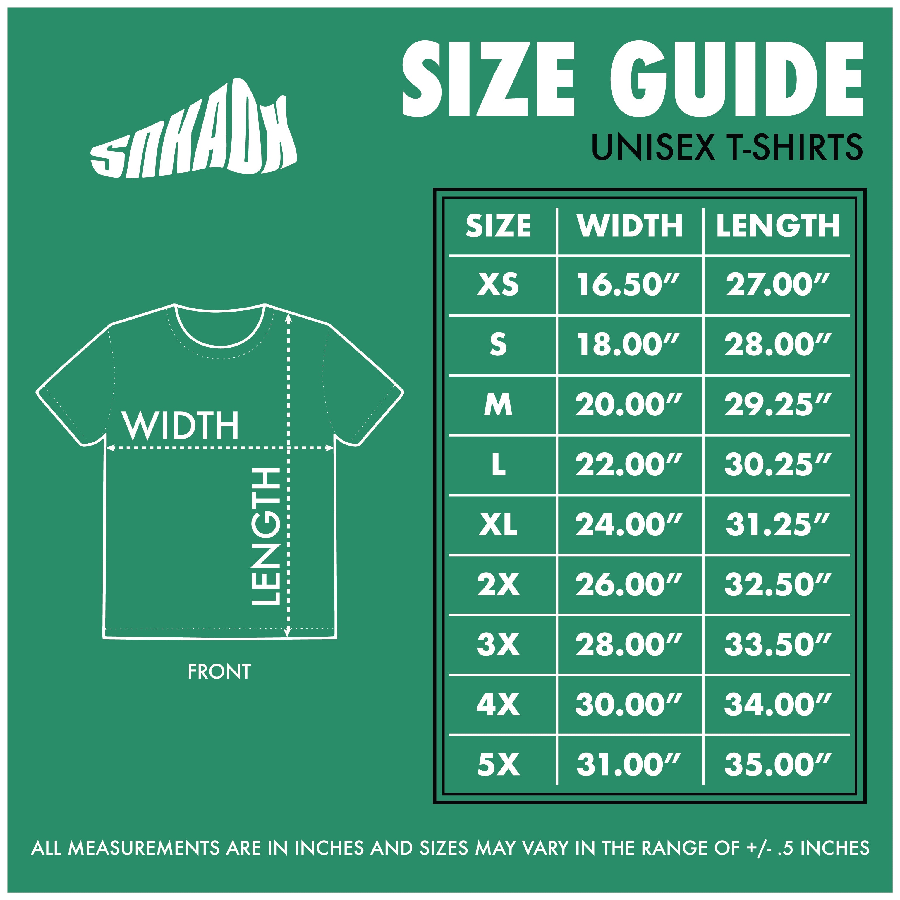 size chart for sneaker matching t-shirts