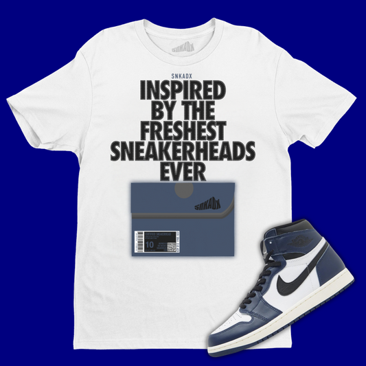Shoe Box White T-Shirt Matching Jordan 1 High OG Midnight Navy