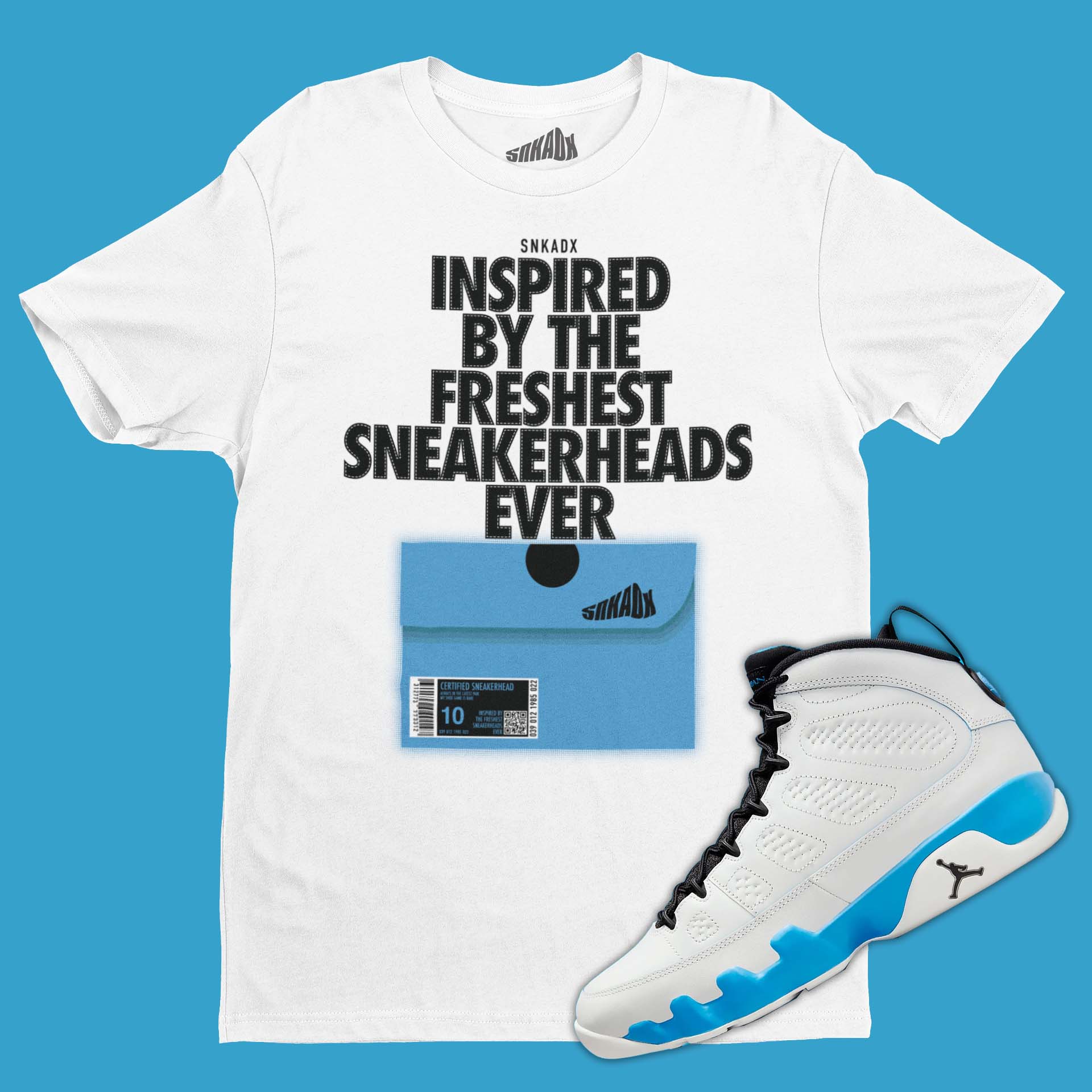 Shoe Box White T-Shirt Matching Air Jordan 9 Powder Blue