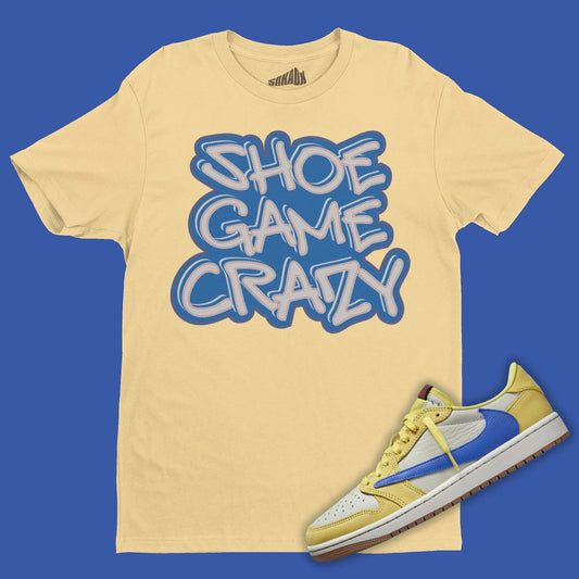 Shoe Game Crazy T-Shirt Matching Travis Scott Air Jordan 1 Low OG Canary