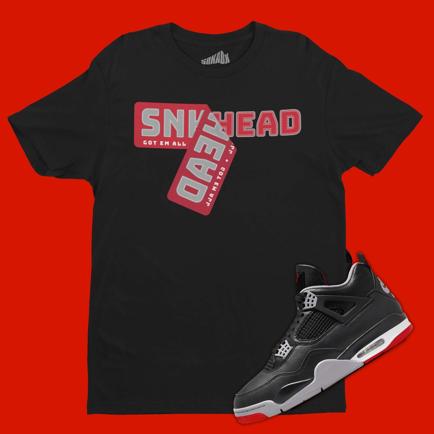 Sneakerhead Stickers T-Shirt Matching Air Jordan 4 Bred Reimagined