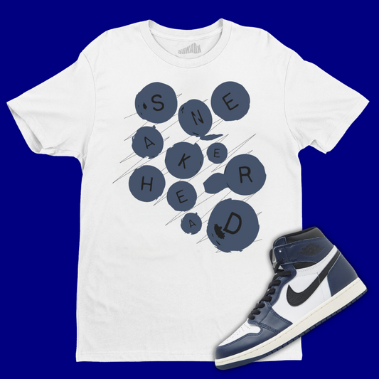 Sneakerhead Buttons White T-Shirt Matching Jordan 1 High OG Midnight Navy