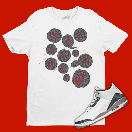 Sneakerhead Buttons White T-Shirt Matching Jordan 3 Cement Grey