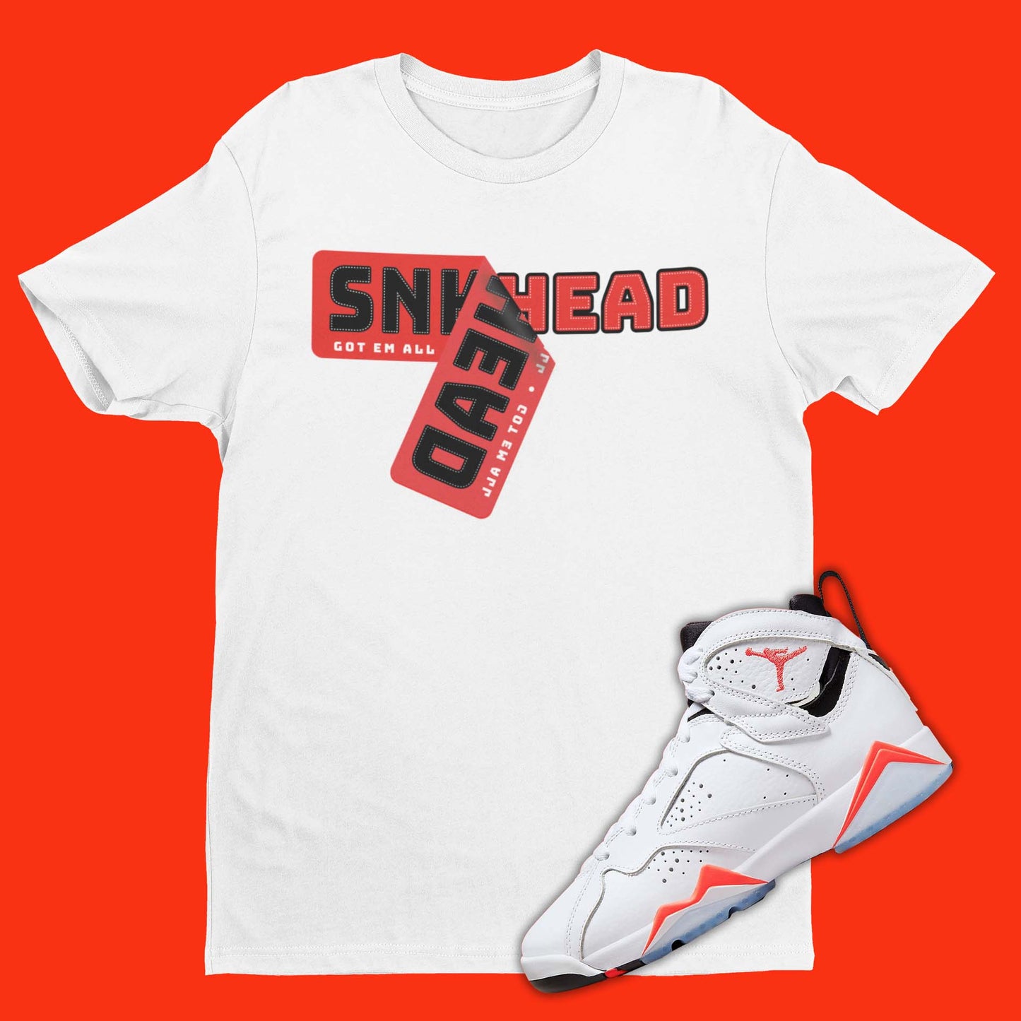 Sneakerhead Sticker Shirt Matching Air Jordan 7 White Infrared with sticker on the front