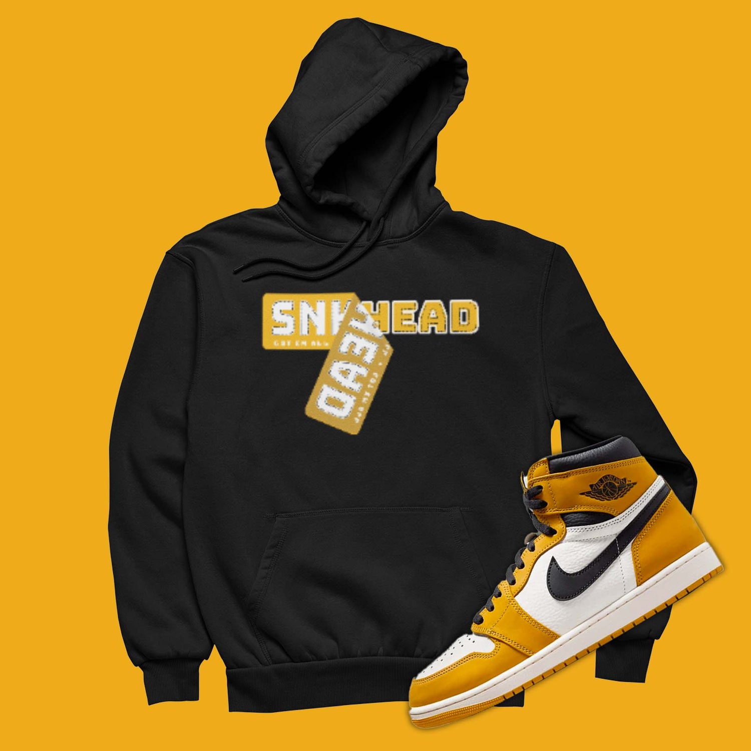 Sneakerhead Sticker Hoodie To Match Air Jordan 1 Yellow Ochre