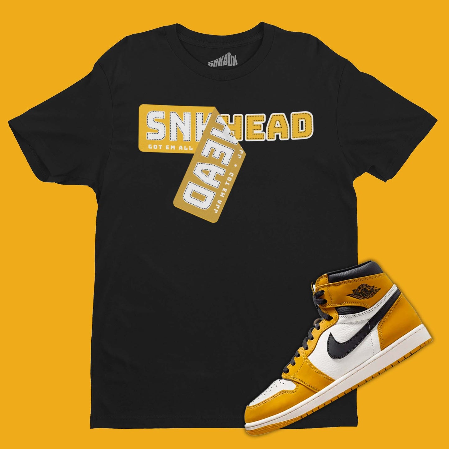 Sneaker Sticker T-Shirt Matching Air Jordan 1 High Yellow Ochre