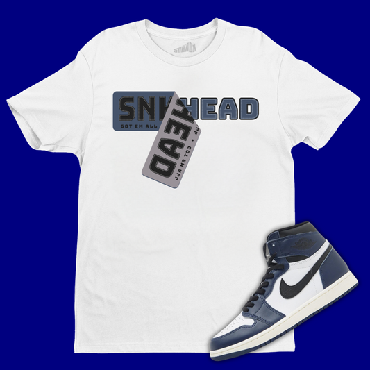 Sneakerhead Sticker White T-Shirt Matching Jordan 1 High OG Midnight Navy