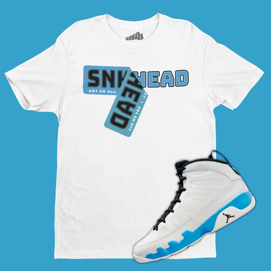 Sneakerhead Sticker T-Shirt Matching Air Jordan 9 Powder Blue