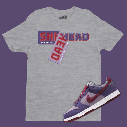 Sneakerhead Sticker T-Shirt Matching Nike Dunk Low Plum