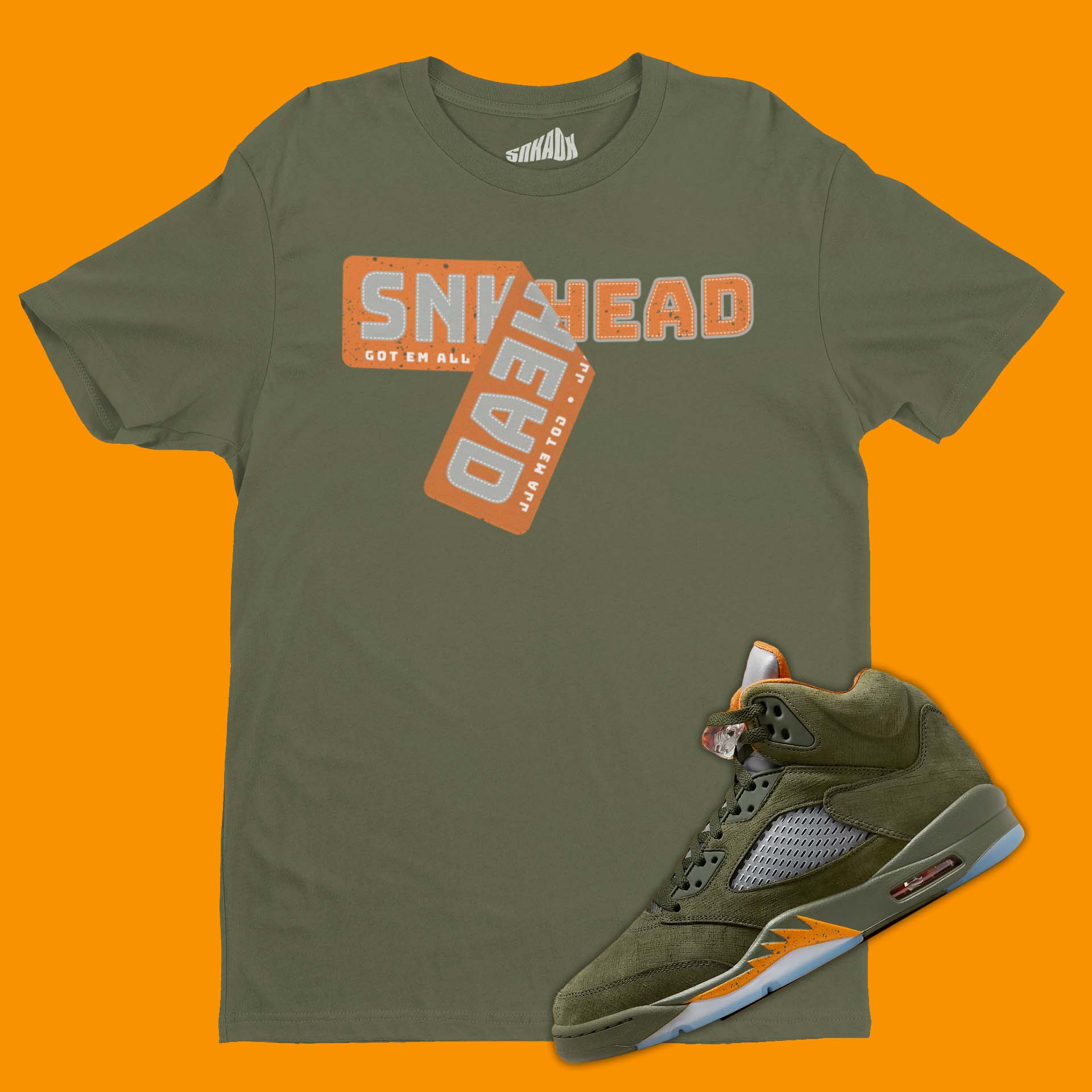 Sneakerhead Sticker T-Shirt Matching Air Jordan 5 Olive - Military Green / S - T-Shirt