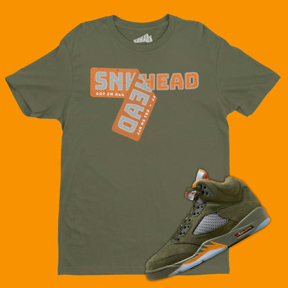 Sneakerhead Sticker T-Shirt Matching Air Jordan 5 Olive - Military Green / S - T-Shirt