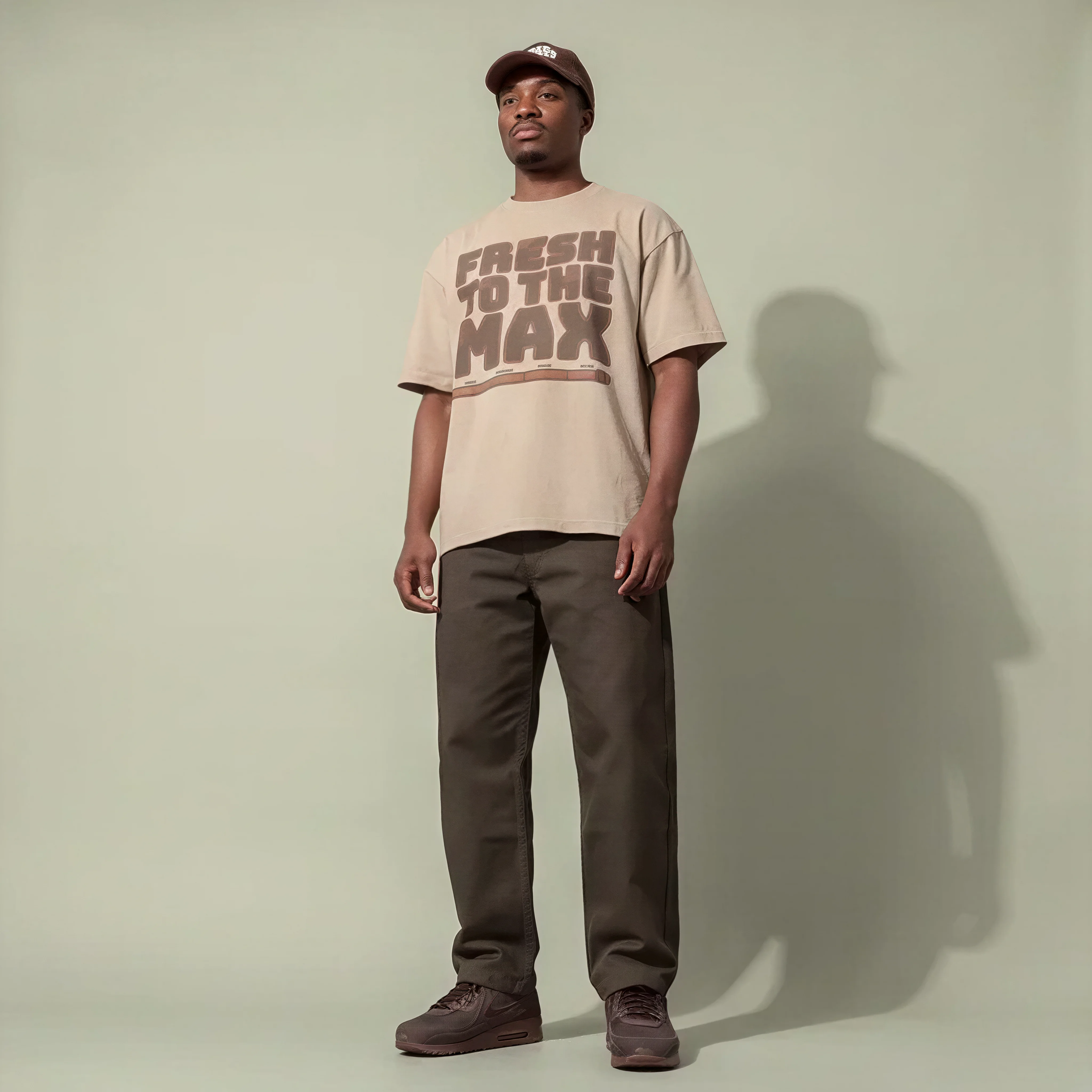 Fresh To The Max Vintage Washed Oversized Cotton T-Shirt Matching Air Max 90 Shadow Brown