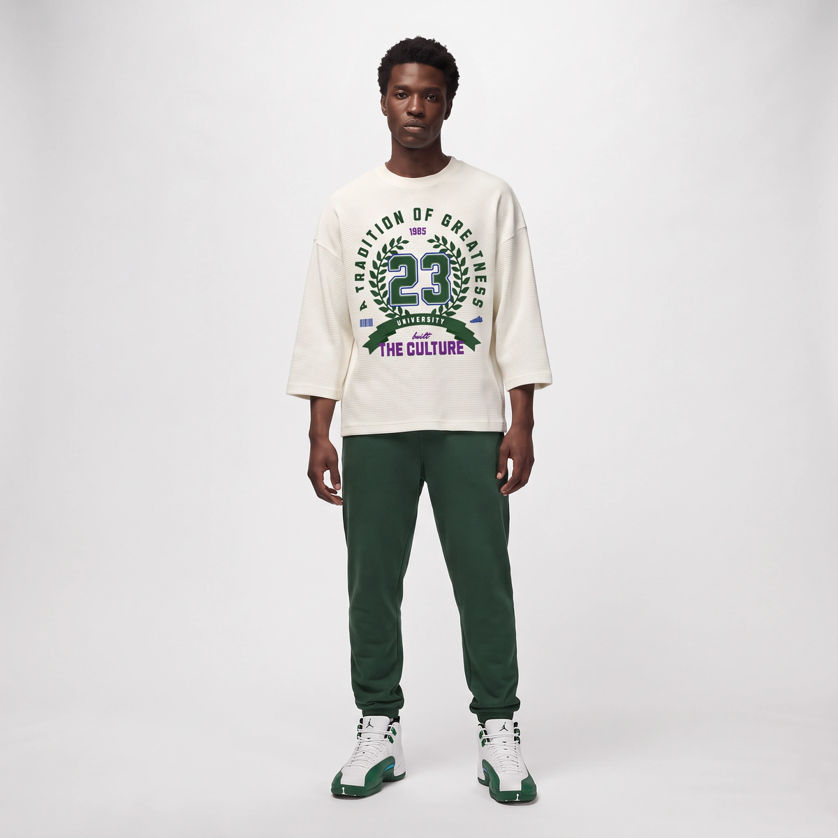 23 University Waffle Boxy T-Shirt Matching Air Jordan 12 Bucks
