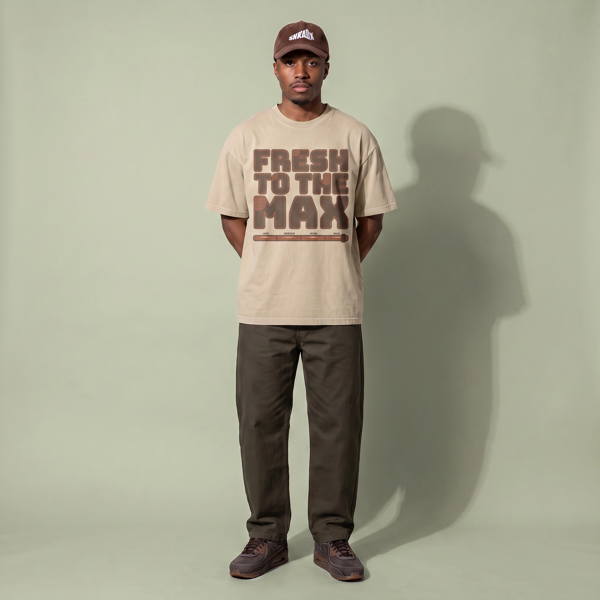 Fresh To The Max Vintage Washed Oversized Cotton T-Shirt Matching Air Max 90 Shadow Brown