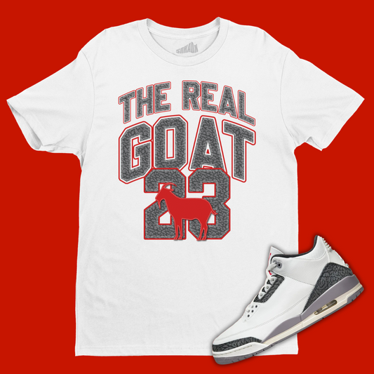 The Real GOAT White T-Shirt Matching Jordan 3 Cement Grey